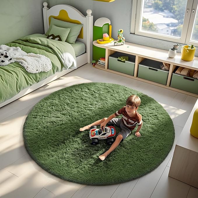 Ophanie Area Rugs for Bedroom Living Room,Color Grayish Green,Size 6',Shape Round