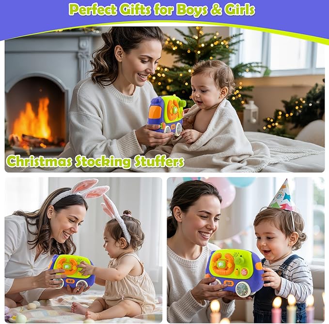 Baby Music Toys with Driving Sounds & 14 Nursery Rhymes, Light Up Montessori Sensory Toys Travel Essential Infant Birthday Gifts for 6 7 8 9 10 12 18 Month 1 Year Old Boys Girls