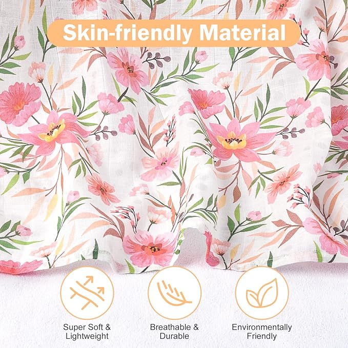 Baby Car Seat Cover - 100% Muslin Cotton Universal Breathable Canopies for Boys and Girls Soft Spring Summer Car Seat Cover Lightweight Infant Car Seat Canopy - Pink Floral