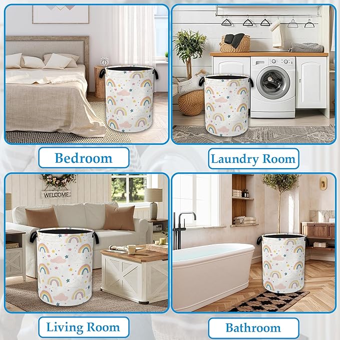 Rainbow Star Cloud Laundry Basket Collapsible Laundry Hamper, Oxford Cloth Storage Bin for Room/Bathroom/Bedroom/Dormitories 16" X 20.8"