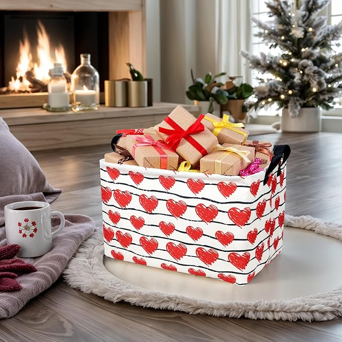 ASKETAM Valentine's Day Basket Gift for Empty Cute Heart Large Storage Bin for Kid and Baby Room Décor (Red Love)