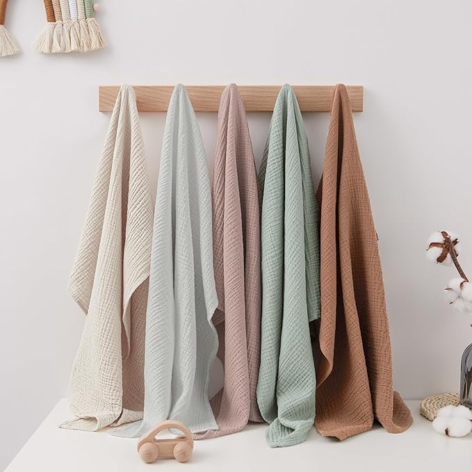 Susurration Muslin Burp Cloths Baby Washcloths 5 Pack, 100% Cotton Large 23.6 * 23.6 inch Extra Soft and Absorbent Baby Burp Cloths, Baby Essentials Gifts Registry-Brown&Green