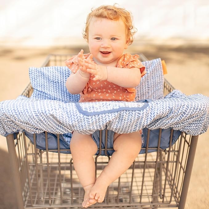 Binxy Baby 2-in-1 Cushy High Chair Cover and Shopping Cart Cover for Baby, Comfortable Cover for Grocery Cart, Universal Fit Cart Cover for Babies, Includes Storage Pouch - Blue Little Arrows