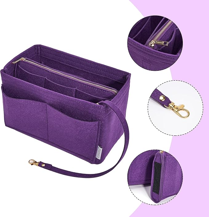 Vercord Felt Organizer Insert For Purse Handbag Tote Bag In Bag Inside Shaper Divider Neo Purple Small
