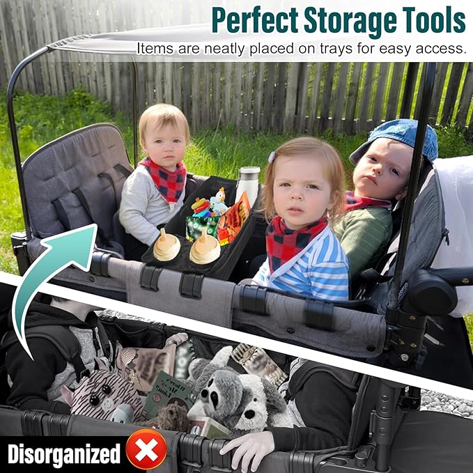 W4 Stroller Snack Tray for Wonderfold Wagon W4, Stroller Cup Holder Toy Storage W4 Wagon Accessories with Side Mesh Pockets, Height Increase (20.47"×9.84"×4.92")