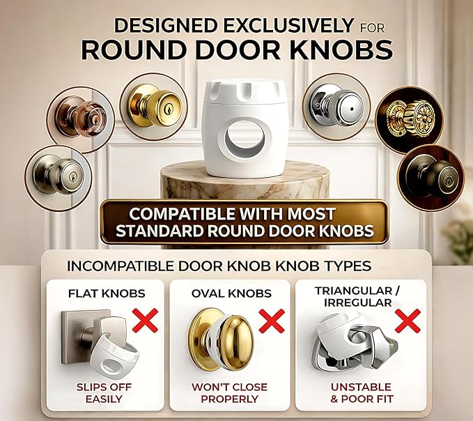 Child Proof Door Knob Covers (4 Pack), Dual-Lock Baby Safety Locks for Toddlers, Easy Install, Durable & Non-Toxic, Fits Standard Round Knobs