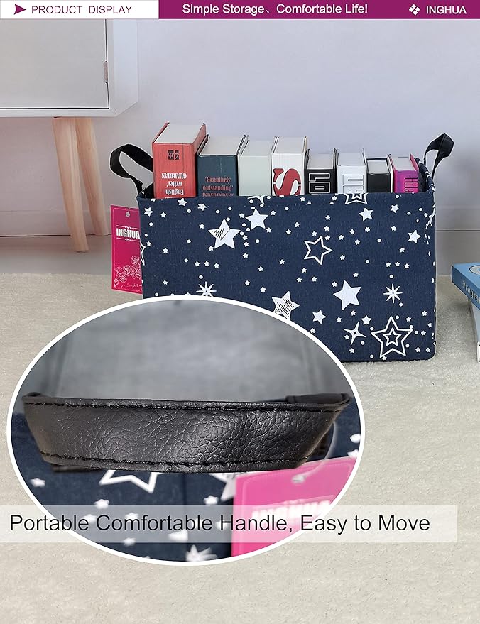 INGHUA Rectangular Storage Basket Fabric Organizer Bin for Toys,Books,Clothes,Gifts,Pets-Perfect for Home,Office,Nursery,Dorm,Shelf(Rec-Blue star )