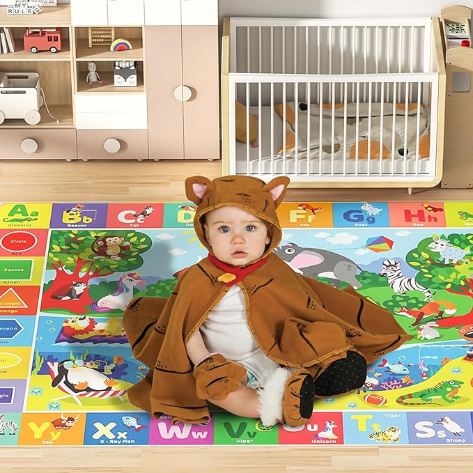 Baby Play Mat for Floor, Non-Slip Playmat for Toddlers & Infants, Extra Thick Large Padded Educational ABC Kids Rug for Crawling & Playing Super Soft Plush Surface to Keep Safe(60"x80")