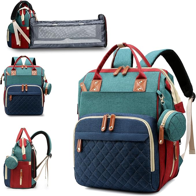 Lamroro Diaper Bag with Changing Station, Waterproof 3 in 1 Diaper Backpack with Foldable Changing Pad, Baby Registry Search &Baby Shower Gifts - Newborn Essentials, Red-Green-Blue