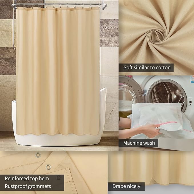 ALYVIA SPRING Stall Fabric Shower Curtain Liner Waterproof - Soft & Lightweight Small Shower Curtain with Magnets for Narrow Stall Size, Machine Washable - 36x72, Khaki