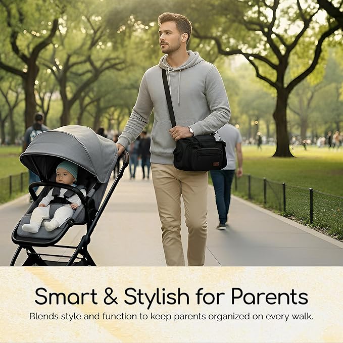 Universal Stroller Organizer Bag with 2 Insulated Cup Holder, Durable Detachable Phone Bag and Shoulder Strap – Fits for Pet Stroller Caddy, Uppababy, Baby Jogger, Britax, Doona, Nuna
