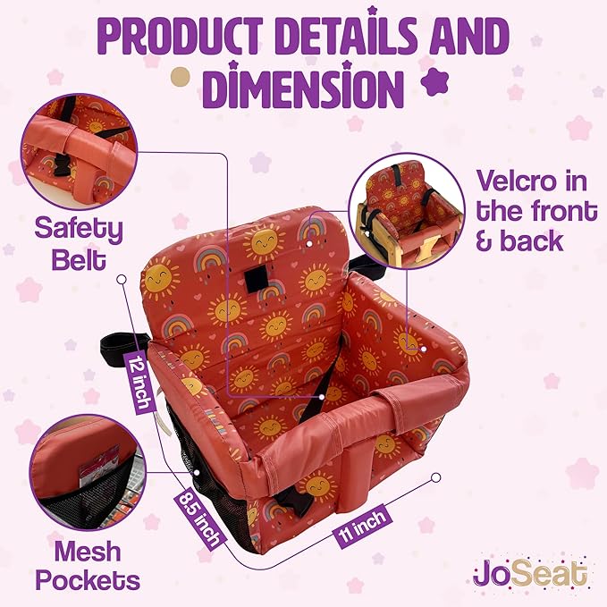 Shopping Cart Seat Cover for Baby, High Chair & Grocery Seat Protector, Padded Chair Covers for Restaurant Seats, Unisex Machine Washable Grocery Cart Liner & Swing Insert – Sun & Rainbows