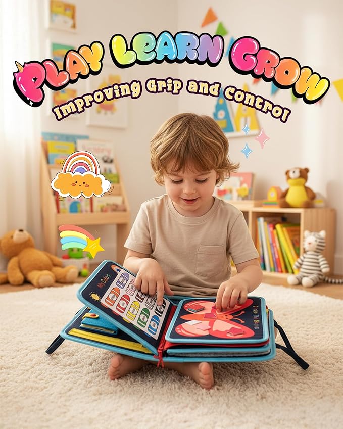 Busy Board for 1 Year Old, Busy Book for Toddlers 1-3, Montessori Toys for 1 Year Old, Educational Sensory Activities, Learning Toy Fine Motor Skills, Travel Toy for Toddler, Boy Birthday Gifts