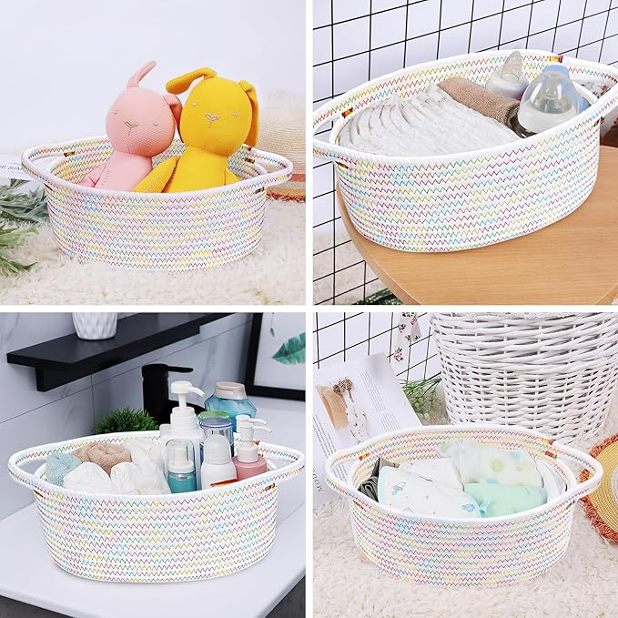 ABenkle Small Basket with Gift Bags and Ribbons, Empty Gift Baskets for Mother's Day, Decorative Boho Rope Woven Nursery Storage Organizer Toy Baskets with Handle for Baby Showers, 12"X 8" X 5"