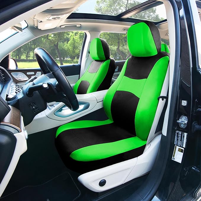 Automotive Seat Covers Green Universal Fit Combo Set with Steering Wheel Cover and Seat Belt Pad fits most Cars, SUVs, and Trucks (Airbag Compatible and Split Bench) FH Group FB030GREEN-COMBO