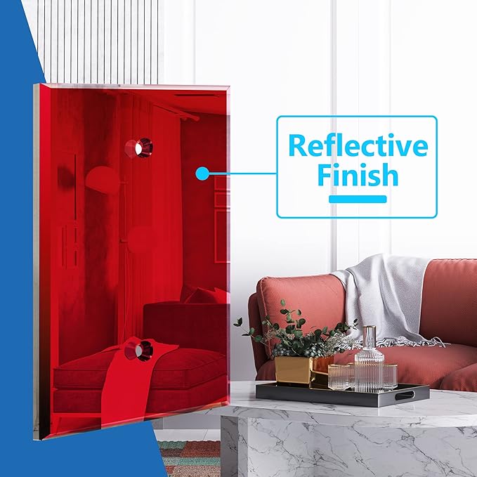 LIDER Reflective Acrylic Blank Device Wall Plate, Mirrored Cover Plate, Plexiglass Wall Plate, Acrylic Glass, Oversized 1-Gang 5.25" x 3.44", LWP-01O-ARD5P, Red, 5 Pack