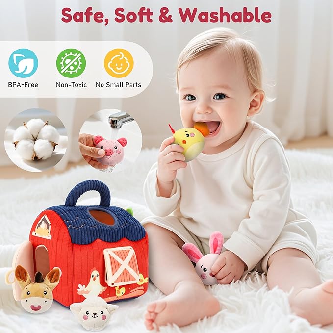 Baby Toys 6-12 Months, Montessori Sensory Barn Toys for Babies 3-6 7 8 9 10 12 18 Months, Stuffed Farm Animal Toys for Toddlers 1-3, Infant Toys Christmas Gifts for 1 2 Year Old Boys Girls