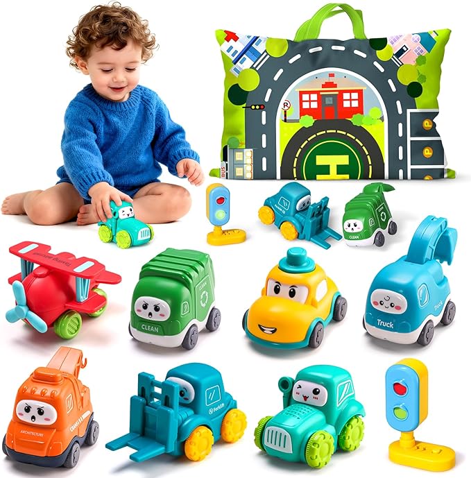 ALASOU 8 PCS Baby Cranes Car Toys for 1 Year Old Boy with Playmat/Storage Bag|1st Birthday Gift for Toddler Toys 1-2|Baby Toys 1 Year Old Boy Gifts for Infant 12 18 Months