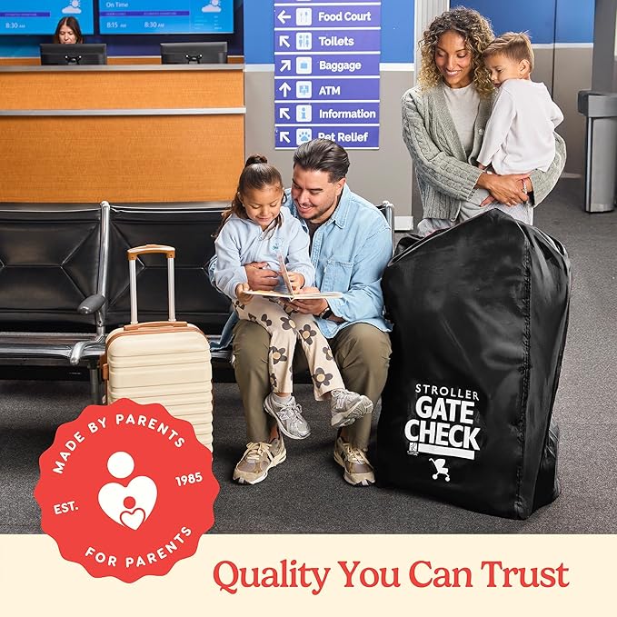J.L. Childress Gate Check Bag for Single & Some Double Strollers - Travel Bag for Airplane, Fits Most Standard Baby Strollers, Airport Accessories Gate Check, Flying Essentials - Black