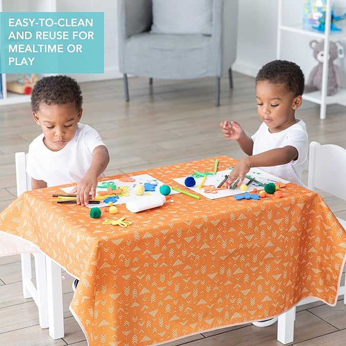 Bumkins Baby Splat Mat for Under High Chair, Babies Toddlers Eating Mess Mat, Waterproof Reusable Cloth for Arts and Crafts, Playtime Mat for Kids, Floors or Tables, Fabric 42inx42in, Boho Orange