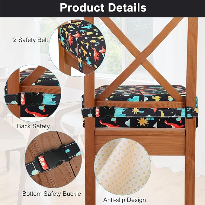 Toddler Booster Seat for Kitchen Chair Dining Table, Washable Thick Strong Support Portable Booster Chair for Toddlers Eating, Easy Cleaning Booster Seat Cushion Detachable with Adjustable Straps