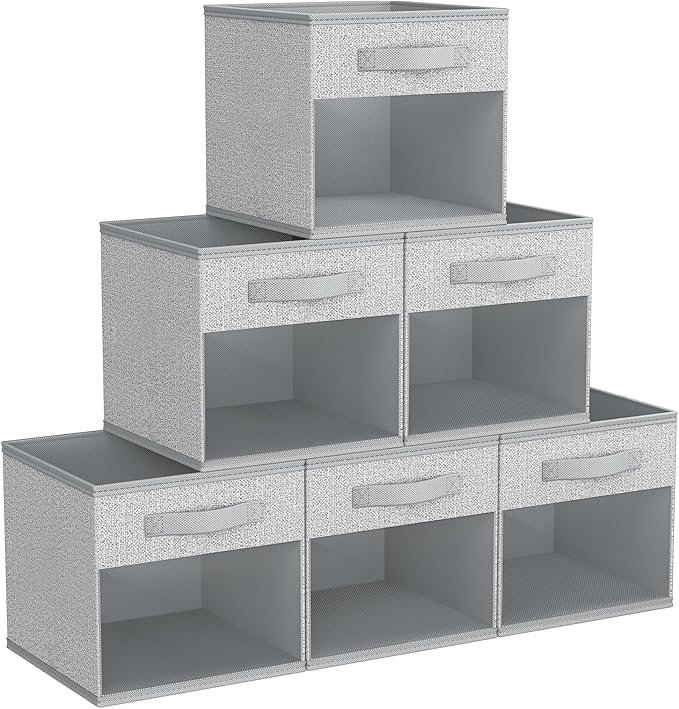 DIMJ Collapsible Storage Cubes, 6 Packs Cube Storage Bins with Window, Fabric Storage Baskets for Shelves, Closet Storage Boxes for Clothes, Toys, Books, 11 Inches Sundries Blended