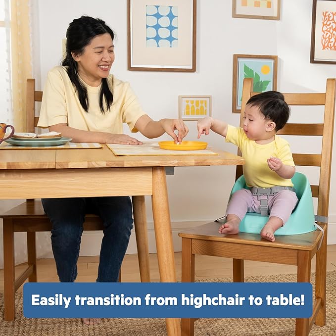 Bright Starts Disney Stitch My Spot Easy-Clean Baby Booster Feeding Chair, 3-Point Harness, Washable Removable Straps, Blue