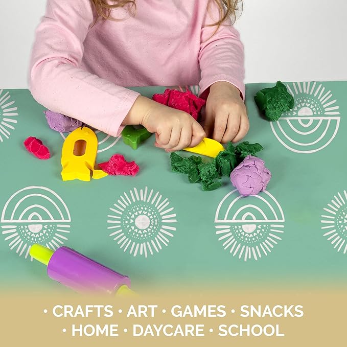 JumpOff Jo - Large Baby Splat Mat for Under High Chair, Booster Seat, Tabletop, Food Catcher - Protect Floor and Carpet from Spills & Crafts - Waterproof and Washable (Rainbow Sun)