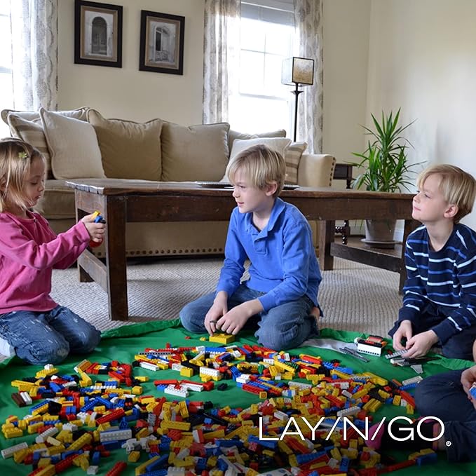 Lay-n-Go 2-in-1 Small Portable Drawstring Toys Storage Organizer and Play Mat for Room and Travel, Made for Kids and Toddlers with a Durable Patented Design