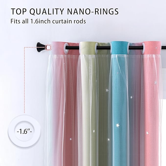 XiDi Dream Star Blackout Curtains for Kids Rooms Girl Princess Curtain for Daughter Bedroom Window (Pink Blue, W52 X L84)