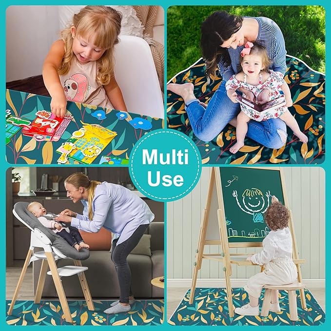 Welspo Splat Mat for Under High Chair, Washable Large Floor Mat, Anti-Slip Silicone Spot Waterproof Baby Splash Mat, Food Catcher Art Craft Leak Proof Mat (51'' X 51'') Green
