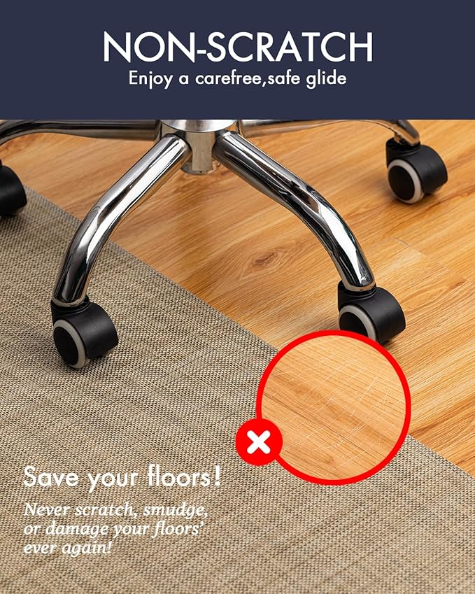 BARoyal Office Chair Mat for Hardwood Floor Under Desk Computer Rolling Chair Mat for Wood/Tile Floor Non-Slip Heavy Duty Desk Rug PVC Plastic Hard Floor Protector 30" x 48"(Linen)