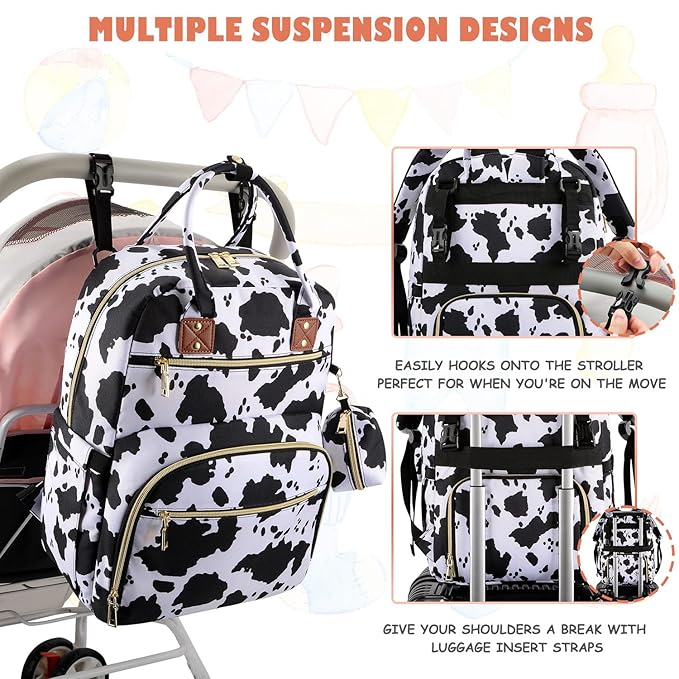 Tenot Baby Diaper Bag Backpack, Travel Diaper Bags for Baby Girl Boy Large Capacity Baby Bag Backpack for Women Cow Print