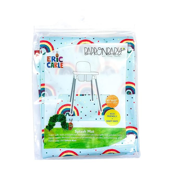 BapronBaby Eric Carle Rainbow Caterpillar Splash Mat - Waterproof Catch-All for Under High Chairs, Floors, Tables, Playtime or Arts & Crafts - Machine Washable - 45" x 45”