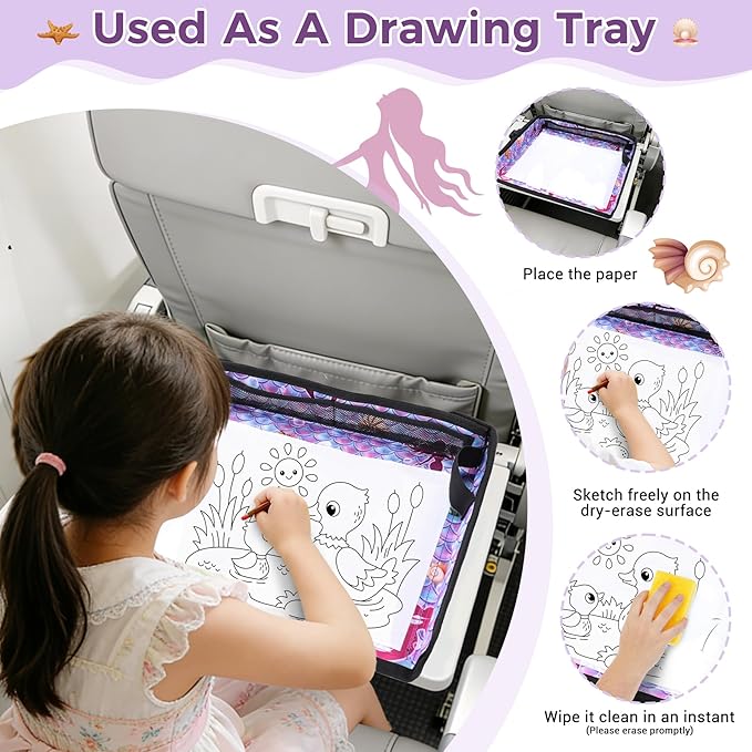 COOLBEBE Airplane Tray Table Cover, Foldable Travel Tray Cover for Toddlers 1-3, Universal Fit for Airplane, Car Seat, High Chair, Machine Washable, Mermaid