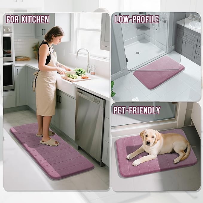 Yimobra Memory Foam Bath Mat, Super Soft Absorbent Bathroom Rug Non Slip 31.5x20 Inch, Quick Dry, Machine Washable Floor Carpet for Tub Shower, Home Decor Accessories, Mauve
