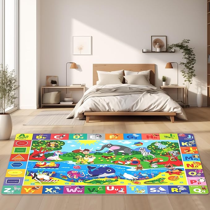 Baby Play Mat for Floor, Non-Slip Playmat for Toddlers & Infants, Extra Thick Large Padded Educational ABC Kids Rug for Crawling & Playing Super Soft Plush Surface to Keep Safe(60"x80")
