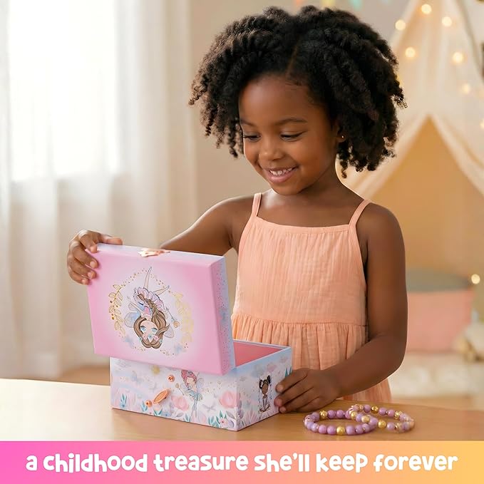 Giggle & Honey Musical Fairy Jewelry Box for Girls - Kids Music Box with Spinning Fairy and Mirror, Princess Birthday Gifts for Little Girls, Childrens Jewelry Boxes for Ages 3-10 - 6 x 4.7 x 3.5 in
