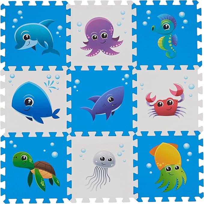 PLAY 10 Puzzle Play Mat, Foam Floor Tiles, Children’s Foam Puzzle Mat Baby Floor Play Mat 34×34 Inches Sea World 9 Pieces