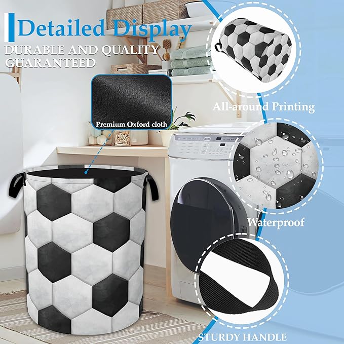 Hexagon Football Laundry Basket Collapsible Laundry Hamper, Oxford Cloth Storage Bin for Room/Bathroom/Bedroom/Dormitories 16" X 20.8"