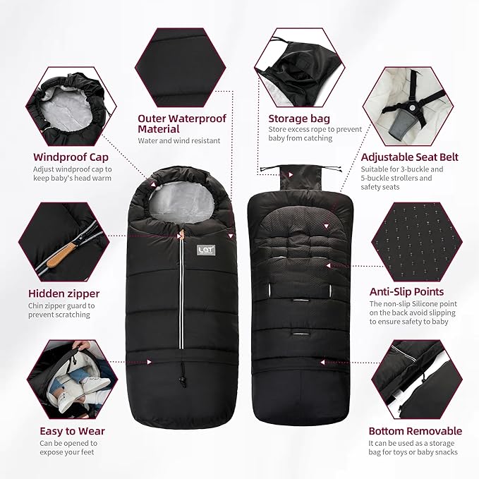LAT Baby Warm Bunting Bag Universal,Extended and Removable,Stroller Sleeping Bag Cold Weather,Waterproof Toddler Footmuff