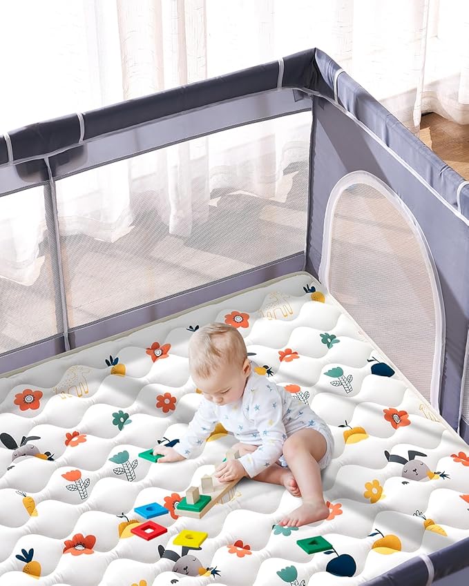 Odorless Premium Foam Baby Play Mat 50" x 50", Soft Microfiber Fabric Crawling Mat for Floor- Comfortable and Hypoallergenic, Non-Slip Cushioned Floor Playpen mat for Infants,Babies,Toddlers