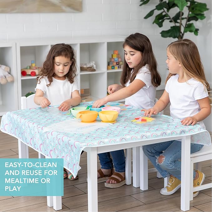 Bumkins Baby Splat Mat - Under High Chair Mess Mat for Kids, Waterproof Reusable Fabric, Arts & Crafts, Playtime, 42inx42in, Rainbow Blue