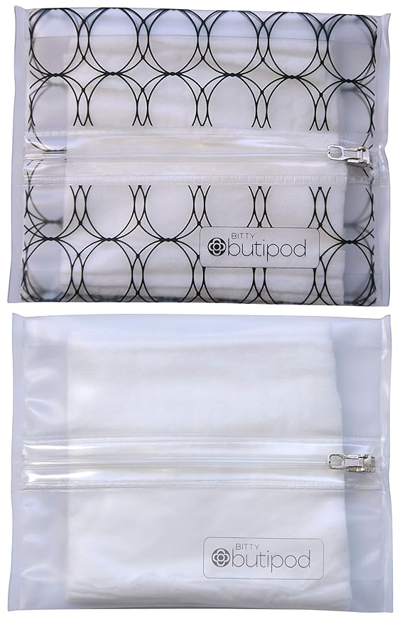 Butipods Bitty Reusable Stay Moist Wet Wipe Pouch | Slim Case Travel Holder | Great for Hand and Face Wipes | Set of 2 (Bitty | mini size | Black and Clear)
