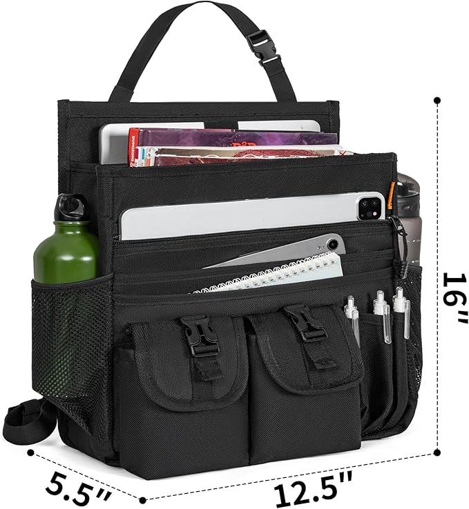 FREEAMG Car Front Seat Organizer Backseat Organizer with Dedicated Tablet Laptop Storage Adjustable Shoulder Strap Cup Holder Truck Seat Storage Universal fits for Most of Car