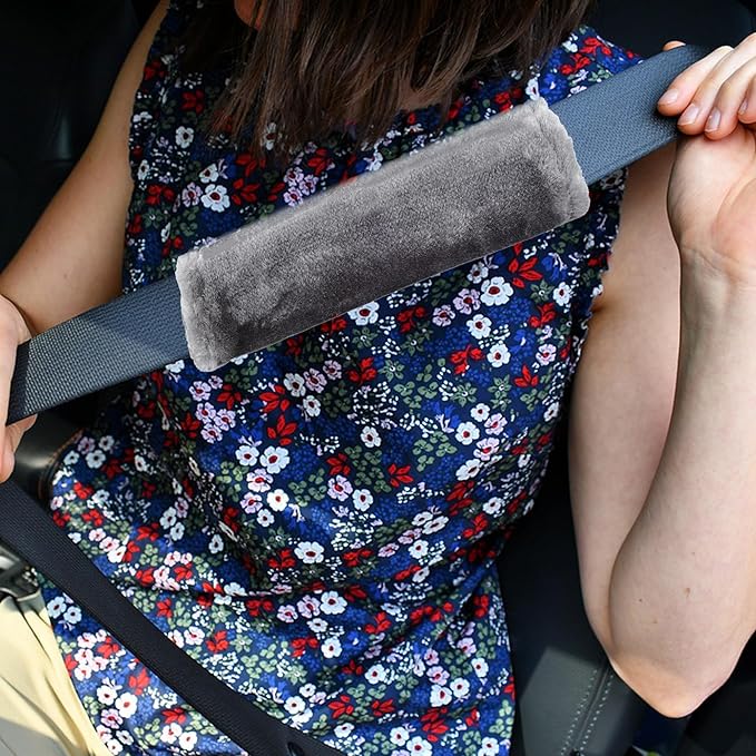 MOONET 2 Packs Car Seatbelt Covers Shoulder Pad for More Comfortable Driving, Universal Seat Belt Cover for Handbag Camera Backpack Straps, Soft Faux Sheepskin Wool Seat Belt Cushion (Gray)