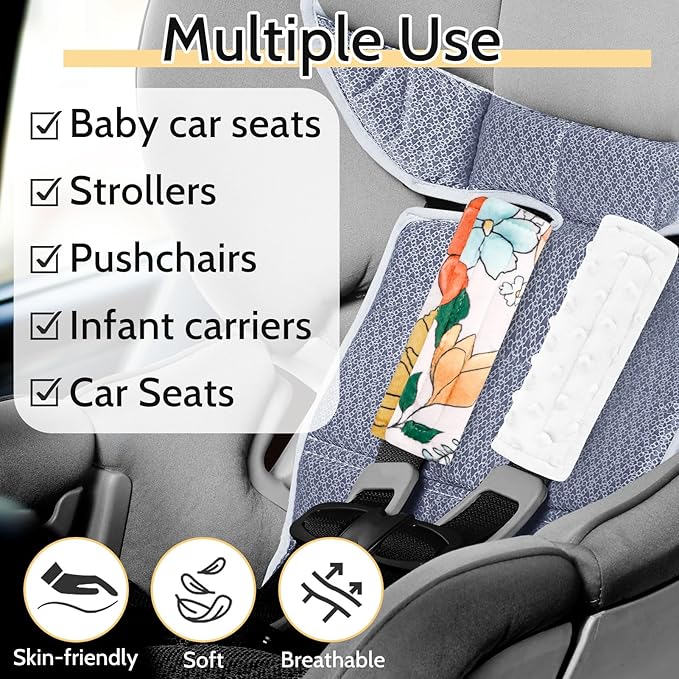 Pea Pod Baby Car Seat Strap Cover 2 Pack Retro Floral Car Seat Straps Shoulder Pads, Seat Belt Cushions Pads for Infant Car Seats, Stroller, Pushchair