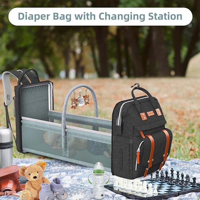 ISMGN Diaper Bag Backpack with Changing Station, Large Diaper Bag, Baby Bag, Multifunctional Diaper Bag, Black