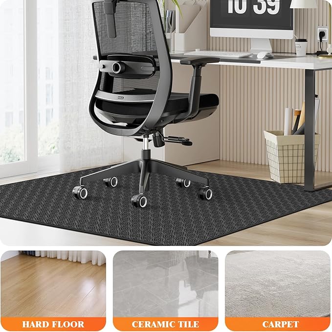 KMAT Office Chair Mat, 47x47in Heavy Duty Hardwood/Tile Floor Protector, Floor Mat Computer Desk Mat for Rolling Chairs, Work, Study, Office, Black