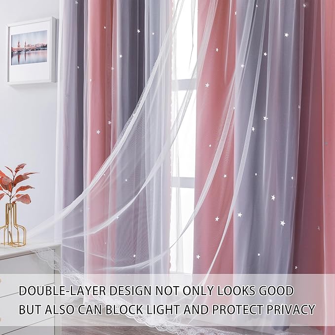 XiDi Grey and Pink Curtains 96 Inches Long for Girls Bedroom 2 Panels Set, Blackout Rainbow Grommet Curtains for Kids Room Decor, Unicorn Wall Decals Drapes for Little Girl Nursery 34 Inches Wide